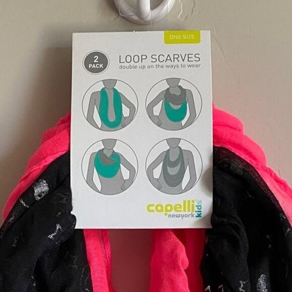 Girls 2 Pack Loop Scarves (Pink and Black) - Picture 2 of 2
